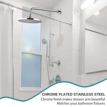 12 Inch Shower Arm with Flange,Stainless Steel 90 Degree Rain Shower Head Extension Arm,Wall-Mounted Shower Head Arm for Fixed Shower Head,Chrome