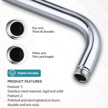 12 Inch Shower Arm with Flange,Stainless Steel 90 Degree Rain Shower Head Extension Arm,Wall-Mounted Shower Head Arm for Fixed Shower Head,Chrome
