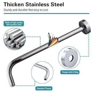 12 Inch Shower Arm with Flange,Stainless Steel 90 Degree Rain Shower Head Extension Arm,Wall-Mounted Shower Head Arm for Fixed Shower Head,Chrome