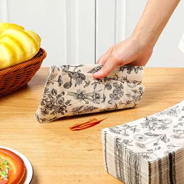 Tatuo Floral Paper Guest Disposable Napkins Black White Vintage Decorative Bathroom Napkins for Spring Decoupage Birthday Vintage Party Supplies(100 Pack,13 x 15.8 Inch)