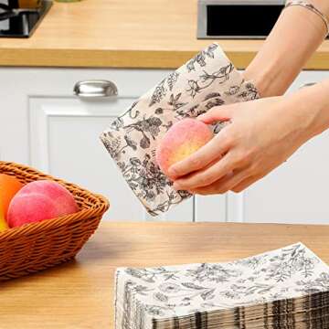 Tatuo Floral Paper Guest Disposable Napkins Black White Vintage Decorative Bathroom Napkins for Spring Decoupage Birthday Vintage Party Supplies(100 Pack,13 x 15.8 Inch)