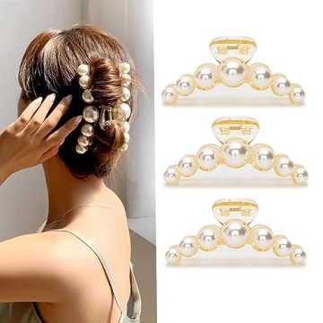 Agirlvct Big Hair Claw Clip, 4.33 inch for Women, 7 Pearls Barrettes Birthday Gift for Girls, Daught...