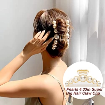Agirlvct Big Hair Claw Clip Set for Women with Pearls