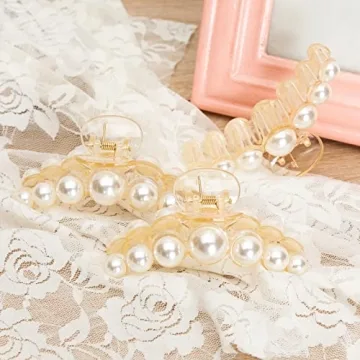 Agirlvct Big Hair Claw Clip Set for Women with Pearls