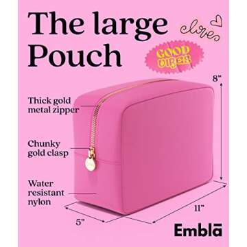 Embla Makeup Bag Travel Cosmetics Pouch and Toiletry Bag, Nylon Zipper Pouch Purse, Cute Make Up Org...