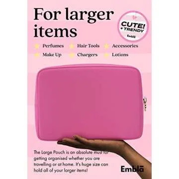Embla Makeup Bag Travel Cosmetics Pouch and Toiletry Bag, Nylon Zipper Pouch Purse, Cute Make Up Organizer Storage Tote for Women Girls, Travel Skincare Case, Large Makeup Bags, Bubblegum