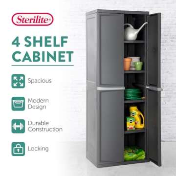 Sterilite Storage Cabinet, Plastic Closet Organizer, 4 Adjustable Shelves, Gray