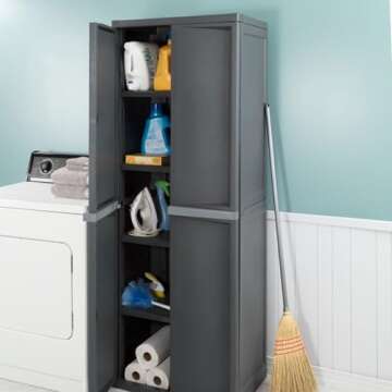 Sterilite Storage Cabinet, Plastic Closet Organizer, 4 Adjustable Shelves, Gray