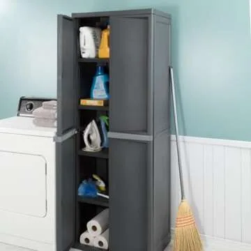 Sterilite Storage Cabinet, Plastic Closet Organizer, 4 Adjustable Shelves, Gray