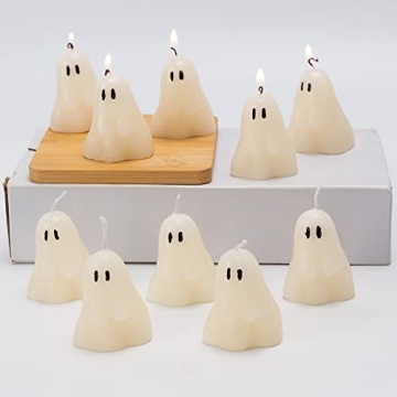 10 Handmade Halloween Ghost Candles - Spooky Soy Wax Tea Lights for Festive Decor