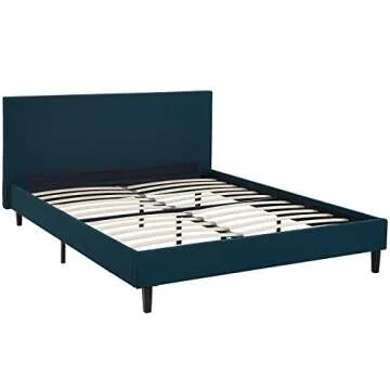 Modway Anya Upholstered Azure Platform Bed with Wood Slat Support in Queen