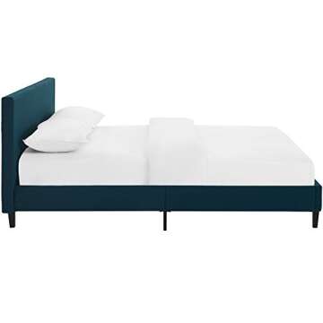Modway Anya Upholstered Azure Platform Bed with Wood Slat Support in Queen