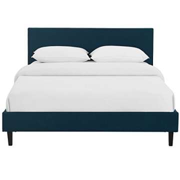 Modway Anya Upholstered Azure Platform Bed with Wood Slat Support in Queen