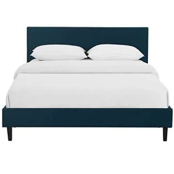 Modway Anya Upholstered Azure Platform Bed with Wood Slat Support in Queen