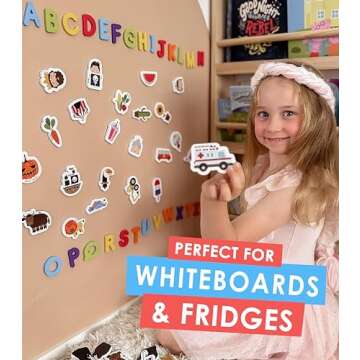 Curious Columbus Magnetic Objects and Letters. Set of 78 Foam Magnets Including 52 Pictures and 26 Uppercase Alphabet Magnets from A-Z. Educational Toy for Preschool Learning