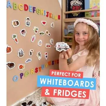 Curious Columbus Magnetic Objects and Letters. Set of 78 Foam Magnets Including 52 Pictures and 26 Uppercase Alphabet Magnets from A-Z. Educational Toy for Preschool Learning
