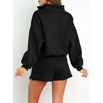 Lingswallow Women's Oversized 2 Piece Lounge Sets - Long Sleeve Zipper and Shorts Fleece Lined Sweatsuits Set Lounge Sets