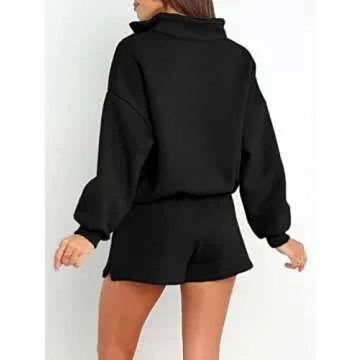 Lingswallow Women's Oversized 2 Piece Lounge Sets - Long Sleeve Zipper and Shorts Fleece Lined Sweatsuits Set Lounge Sets