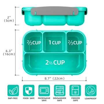 Vensp Adult Lunch Bento Box, lunch Boxes for School, Toddler/Kids/Adults, 1300ml-with 4 Compartments&Fork, Leak-Proof, Men Women lunch box, Microwave/Dishwasher/Freezer Safe, Bpa-Free(Green)