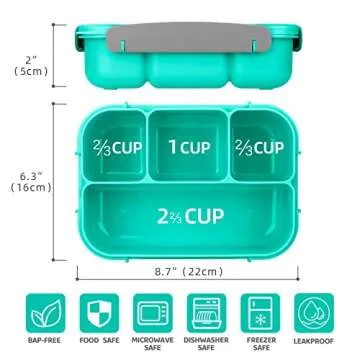 Vensp Adult Lunch Bento Box, lunch Boxes for School, Toddler/Kids/Adults, 1300ml-with 4 Compartments&Fork, Leak-Proof, Men Women lunch box, Microwave/Dishwasher/Freezer Safe, Bpa-Free(Green)