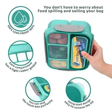 Vensp Adult Lunch Bento Box, lunch Boxes for School, Toddler/Kids/Adults, 1300ml-with 4 Compartments&Fork, Leak-Proof, Men Women lunch box, Microwave/Dishwasher/Freezer Safe, Bpa-Free(Green)
