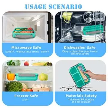 Vensp Adult Lunch Bento Box, lunch Boxes for School, Toddler/Kids/Adults, 1300ml-with 4 Compartments&Fork, Leak-Proof, Men Women lunch box, Microwave/Dishwasher/Freezer Safe, Bpa-Free(Green)