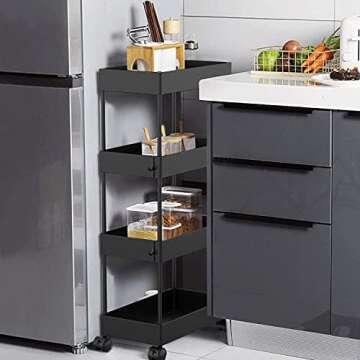 Aojia 4-Tier Under Sink Organizer with Sliding Drawers, Sturdy ABS Plastic and Steel Tubes, 8.3in Wide, 13.5in High, Black