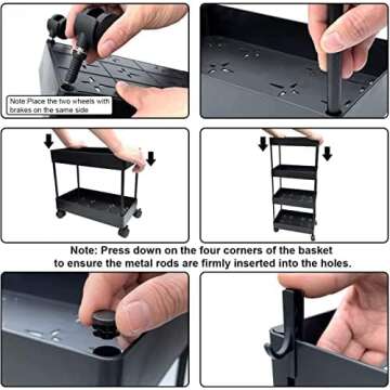 Aojia 4-Tier Under Sink Organizer with Sliding Drawers, Sturdy ABS Plastic and Steel Tubes, 8.3in Wide, 13.5in High, Black