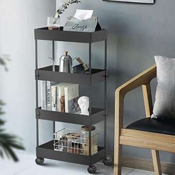 Aojia 4-Tier Under Sink Organizer with Sliding Drawers, Sturdy ABS Plastic and Steel Tubes, 8.3in Wide, 13.5in High, Black