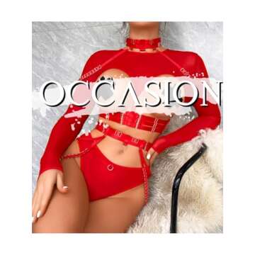 Kaei&Shi Bondaged Lingerie,Sexy Choker Rave Strappy Lingerie for Women Exotic,Matching 4 Piece Lingerie Set Valentines Day Christmas Red Medium