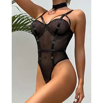 Avidlove Snap Crotch Teddy Lingerie for Women Shape-Shifting Sexy Bodysuit Lingerie Strappy One Piece Lingerie(Black,L)
