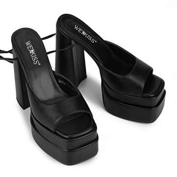 wetkiss Black Platform Heels for Women Black Chunky Heels for Women Lace Up Heels Chunky High Heels Strappy Paltform Heels Lace Up Platform Sandals Chunky Heel Sandals