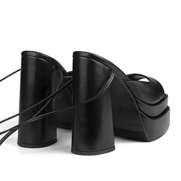 wetkiss Black Platform Heels for Women Black Chunky Heels for Women Lace Up Heels Chunky High Heels Strappy Paltform Heels Lace Up Platform Sandals Chunky Heel Sandals