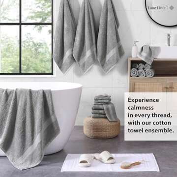 LANE LINEN Cotton Bath Set - 18 PC Towels for Bathroom - 4 Large, 6 Hand, 8 Wash Cloths - Soft Turkish Towels in Space Grey