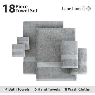 LANE LINEN Cotton Bath Set - 18 PC Towels for Bathroom - 4 Large, 6 Hand, 8 Wash Cloths - Soft Turkish Towels in Space Grey
