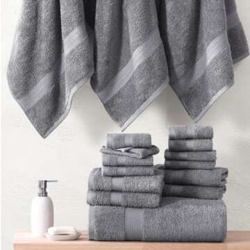 LANE LINEN Cotton Bath Set - 18 PC Towels for Bathroom - 4 Large, 6 Hand, 8 Wash Cloths - Soft Turkish Towels in Space Grey