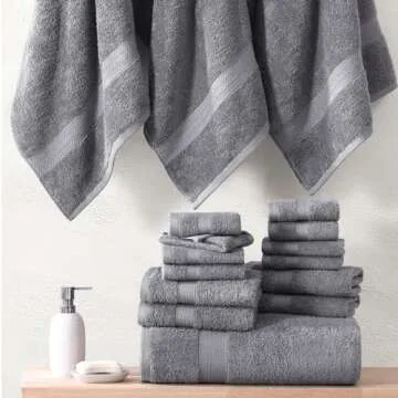 LANE LINEN Cotton Bath Set - 18 PC Towels for Bathroom - 4 Large, 6 Hand, 8 Wash Cloths - Soft Turkish Towels in Space Grey
