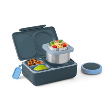 OmieBox UP Bento Box for Kids - Insulated Lunch Box with Cooler Ice Pack and 2 Compartments (Graphit...