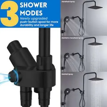 Ryamen Dual Shower Head Combo, Black 8'' High Pressure Rain/Rainfall Shower Head,5 Settings Adjustable Handheld Showers,with 15" Height Adjustable Slide Bar,Holder/59’‘ Hose