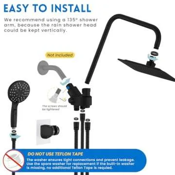 Ryamen Dual Shower Head Combo, Black 8'' High Pressure Rain/Rainfall Shower Head,5 Settings Adjustable Handheld Showers,with 15" Height Adjustable Slide Bar,Holder/59’‘ Hose