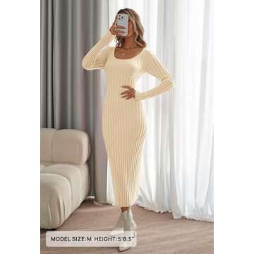 MEROKEETY Women's Fall Long Sleeve Sweater Dress Casual Ribbed Knit Slim Fit Bodycon Maxi Dresses, A...