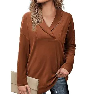 Long Shirts for Women to wear with Leggings 2023 V Neck Long Sleeve Casual Tops Oversized Loose Fitt...