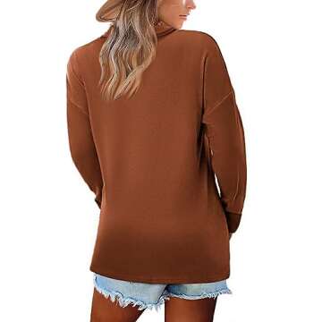 Long Shirts for Women to wear with Leggings 2023 V Neck Long Sleeve Casual Tops Oversized Loose Fitting Tunic Sweatshirt Caramel L