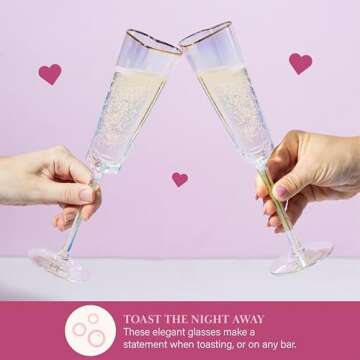 Paris Hilton Heart Shaped Champagne Flute Gift Set, Elegant Handmade Glassware Set, Perfect for Cele...