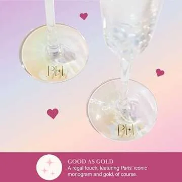 Paris Hilton Heart Shaped Champagne Flute Gift Set, Elegant Handmade Glassware Set, Perfect for Celebrations, Weddings or any Special Occasion, 2-Piece Set, 5.5-Ounce, Iridescent with Gold Rim