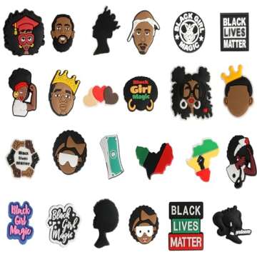 wonmon 50Pcs Shoe Decoration Charms, Black Live Matters Shoe Charms for Black Girls Women, Variety C...