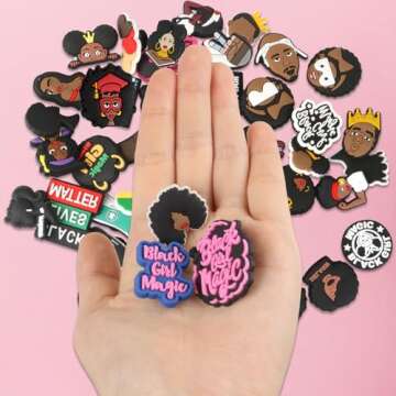 wonmon 50Pcs Shoe Decoration Charms, Black Live Matters Shoe Charms for Black Girls Women, Variety Colors Cute Designs Shoes Decor Suitable for Shoe