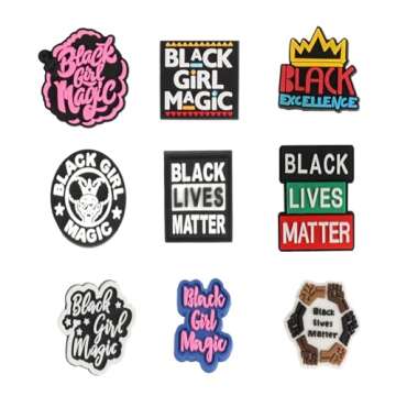 wonmon 50Pcs Shoe Decoration Charms, Black Live Matters Shoe Charms for Black Girls Women, Variety Colors Cute Designs Shoes Decor Suitable for Shoe