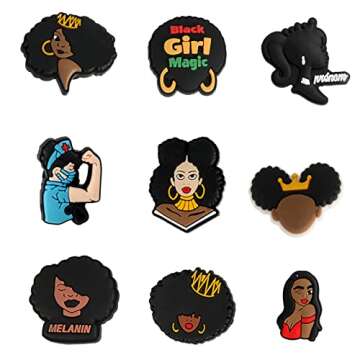 wonmon 50Pcs Shoe Decoration Charms, Black Live Matters Shoe Charms for Black Girls Women, Variety Colors Cute Designs Shoes Decor Suitable for Shoe