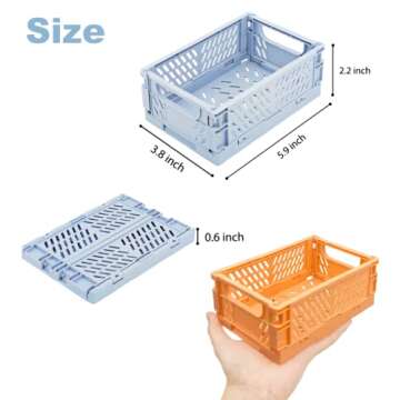 MONKISS 5-Pack Small Foldable Storage Bins for Desk Organization, Stackable Mini Plastic Storage Crates for Home Office Organizer, Folding Small Storage Basket Containers (L5.9" x W3.8" x H2.2")